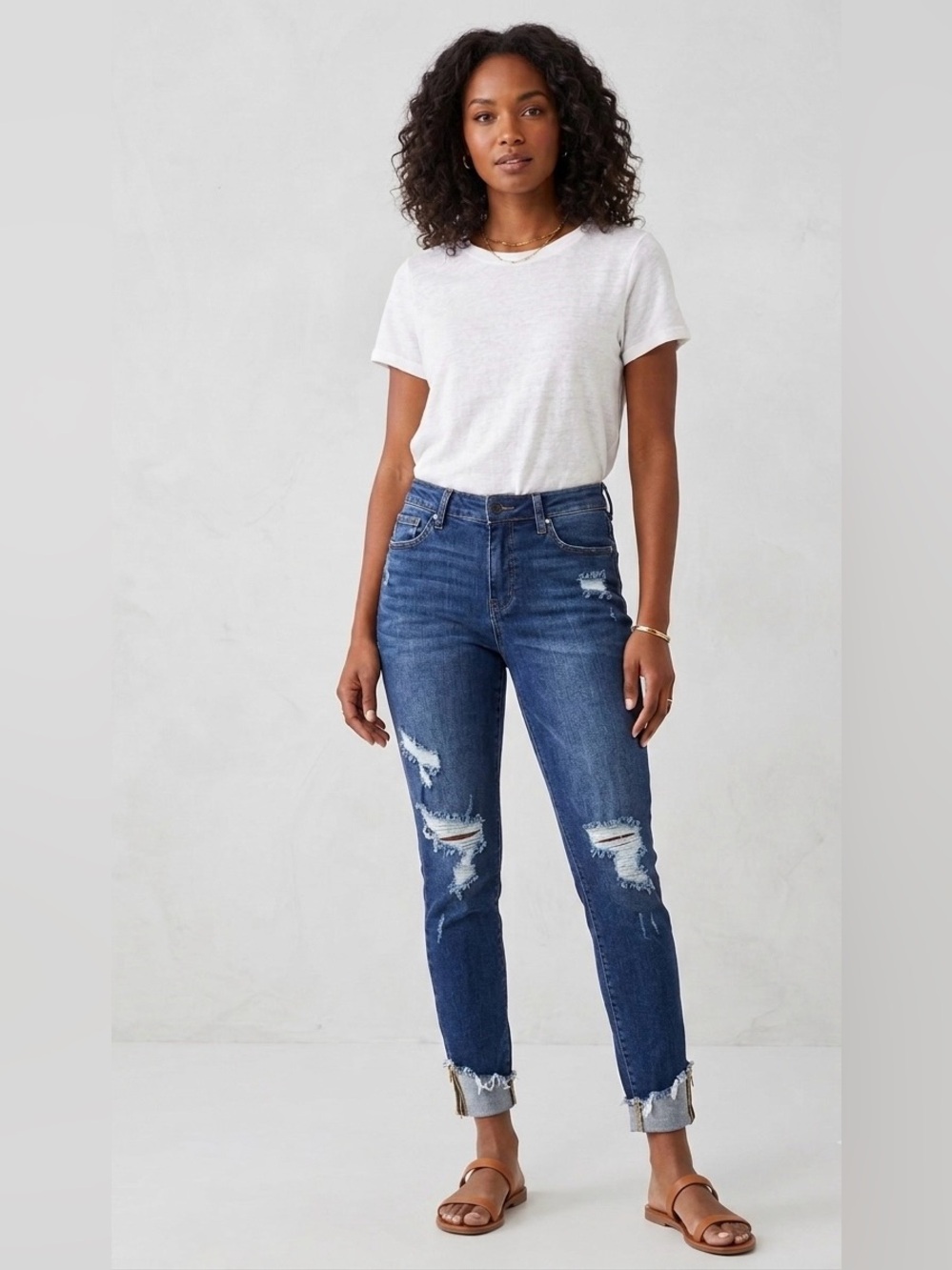 Judy Blue Skinny Fit Distressed Asymmetrical Raw Cuff Hem Jeans Womens Size 30